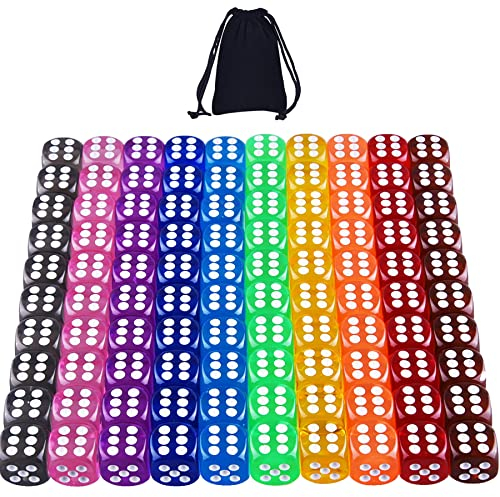 AUSTOR 100 Stücke Sechsseitiger Würfel mit Kostenlos Tasche (10 Farben, 16mm) würfel für tenzi, ferdi, kniffel, betrugsdezernat oder unterricht in Mathe