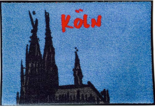 Waschbare Fußmatte - Stadtmatte Köln - blau 50x75 cm - Wash+Dry B-Ware