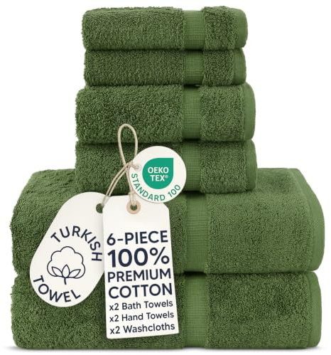 Chakir Turkish Linens Juego de 6 Toallas de algodón Turco de Calidad de SPA y Hotel de Lujo (2 Toallas de baño, 2 Toallas de Mano, 2 Toallas faciales)