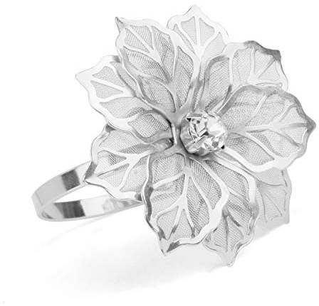 Vindar 12 Stück Serviettenringe mit ausgehöhlten Blumen Servietten Halter für Hochzeits Party Feiertagsbankett Weihnachtsessen Zarte Serviette Schnallen Dekor Gunst (Silber)