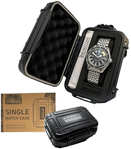 RENITOR Premium Watch Travel Case Storage Box for watch | ABS Ultimate Protection Waterproof Shockproof | Fits all Wristwatches & Smart watches up to 60mm | Cleaning Cloth Included | (1, Black)
