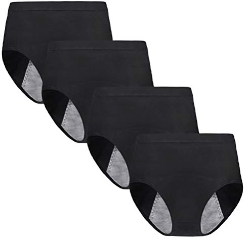 Anntry Intimo Donna, Intimo mestruale per Donna Ragazze Mutandine in Cotone a Vita Alta Slip Comodi e Facili da Pulire (L, 4Nero)