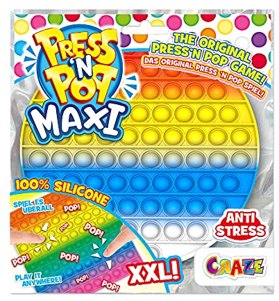 Craze Press N Pop Jouet Anti Stress Pop IT Rond Multicolore XXL Fidget Toy pour garçons, Filles et Adultes