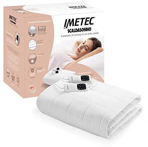 Imetec Surmatelas Chauffant Maxi Double 195x165 cm - Tissu Matelassé 100% Coton Percale, Chauffe-Lit Électrique XXL Adapto Maxi, 6 Températures, Chauffage Rapide, Température Constante, Personnalisée