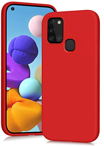 YATWIN Cover per Samsung Galaxy A21S, Custodia in Silicone Morbido con Tagli di Precisione per Fotocamera, Protezione 360° con Bordi Rialzati, ‌Rosso‌
