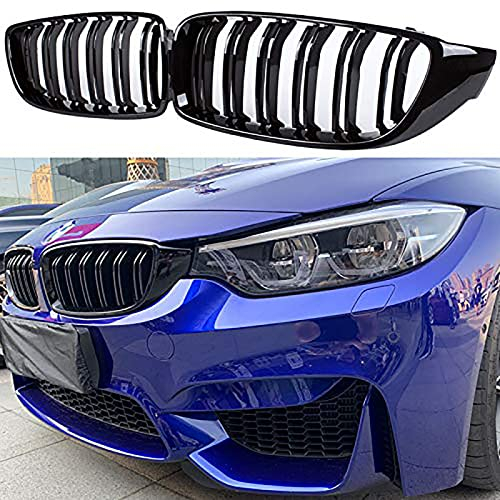 Gangying F32 kühlergrill passend für BMW 4er F32 F33 F36 Nieren Schwarz (2014–2019) F82 M4 F80 M3 (2015–2019) F33 Nieren Schwarz F36 Kühlergrill Vorne Schwarzer Doppelsteg Grill