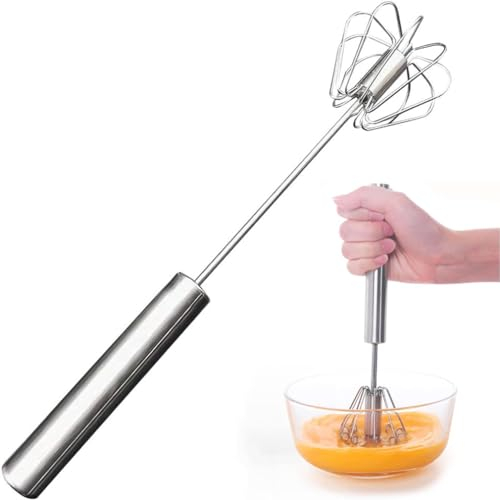 DDSHUN Semi-Automatic Whisk - Manual Egg Beater Stainless Steel Egg Whisk Rotating Push Mixer Stirrer for Baking, Whisking, Beating, Mixer Milk - 10.6Inch