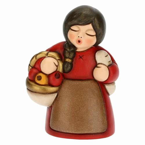 THUN - Belén 2022 - Figura Belén Mujer en el Mercado de Cerámica Decorada a Mano, Versión Vestido Rojo - Línea Belén Clásico - 5,8 x 5 x 8 cm h