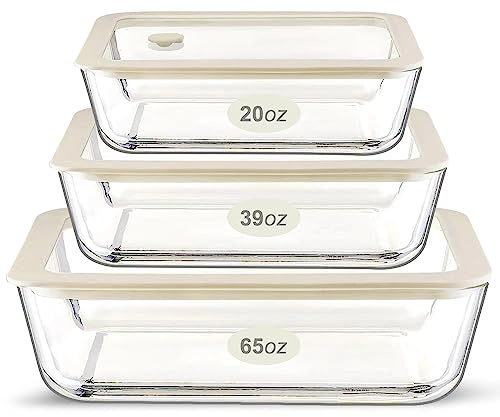 Urban Green Glass Food Container Set with Glass Lid, 3 Pack, Meal Prep Containers with Silicone Framed Airtight Lid, Leakproof, 100% Plastic Free,