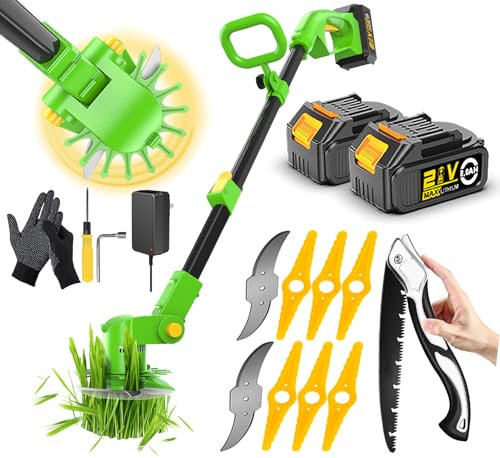 21V Strimmer Cordless Grass Trimmer Garden Strimmer Electric Battery Powered with 2×2.5Ah Battery & Fast Charger, 3 Kinds Spare Blades Brush Cutter for Brush Cutter Clearing Weeds