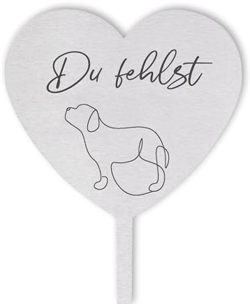 DOLORINO Grabstecker Hund mit Spruch | Du fehlst | Grabschmuck | in Liebe für Deinen geliebten Hund | eine wetterfeste Erinnerung aus Edelstahl