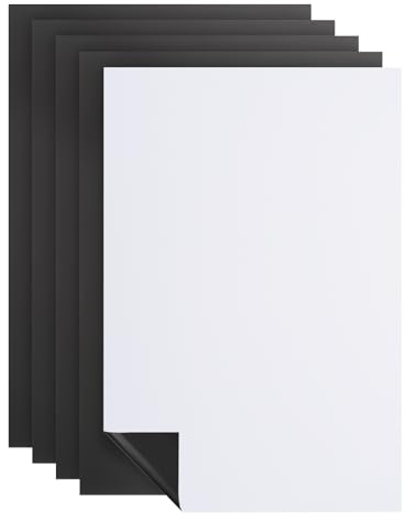 PATIKIL Papier Contact Pour Tableau Blanc Magnétique, 5 Pcs 8 x 6 Feuille Autocollante Flexible Effaçable à Sec Pour Tableau Blanc A5, Angle Droit Pour Réfrigérateur et Bureau, Blanc