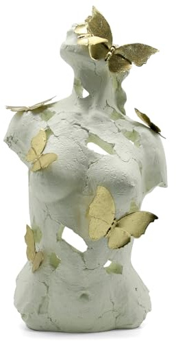 Lukitas Abstract Female Bust with Butterflies Sculpture, Aphrodite Statue, Body Figurine Art Decor, Beauty of Defects, Greek Goddess Bust Ornament for Office Living Room Desk Shelf, Beige, Resin 16