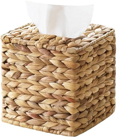Tissue Box Cover, Square Wicker Tissue Box Holder Facial Tissues Boxes, Hand Woven Napkin Box Tissue Holder for Bathroom Bedroom Office Table Desk Night Stand, Boho Decorative, Natural