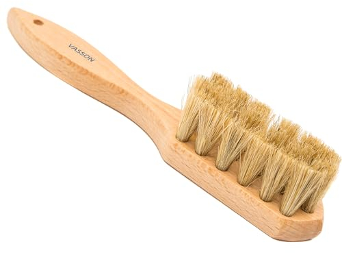 VASSON Brosse à vêtements en poils de cheval purs pour enlever les peluches, les poils d'animaux et les débris des vestes, chapeaux, capuches, canapés – Manche en bois de hêtre massif
