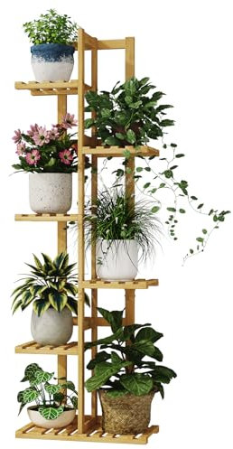 Bamworld Support pour plantes d'intérieur à 6 niveaux en bambou pour plusieurs plantes, petit support de fleurs à étages pour fenêtre, jardin, balcon, décoration d'intérieur, salon, chambre à coucher