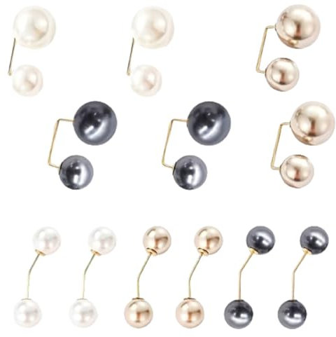 Fc'Noqgn Packung mit 12 doppelköpfigen Kunstperlen-Broschen/Clip für Kragen, Strickjacke, Pullover, Schal, Halsausschnitt, Kleidung, Schal, Hut, Tasche, Kunstperlen-Dekoration