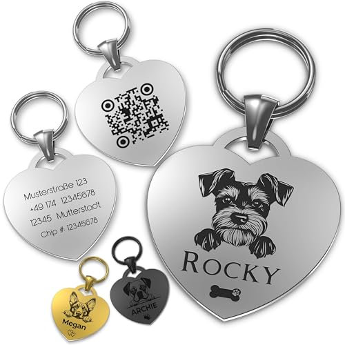 Personalisierte Hundemarke – 52 Hunderassen Vorlagen – Herzförmige, Wasserdichte Identifikationsmarke für Hunde