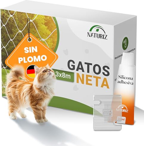 Naturiz Filet de protection pour chat pour balcon, sans perçage, avec crochets adhésifs et colle en silicone, pour balcon et fenêtre, transparent, 3 x 8 m
