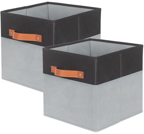 powerking Contenitore contenitore di stoccaggio in tessuto, 2 Pack pieghevole panno di stoccaggio cubo organizzatore cassetto con maniglia per armadio e giocattoli di stoccaggio, Nero + Grigio Chiaro