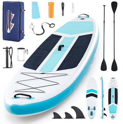 Extra Wide Inflatable Paddle Board,2-in-1 Adjustable Paddle Board for Adults,400lb Capacity Stand Up Stable Inflatable SUP, All Skill Levels,3 Detachable Fins,1 Backpack,Pump & Repair Kit (Blue)