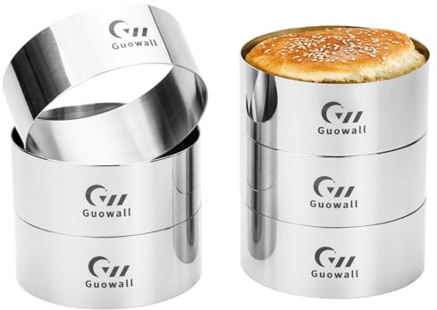 Guowall Set di 6 anelli per hamburger, anelli da dessert e anelli per alimenti, in acciaio inox, per dolci, mousse