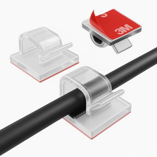 [Lot de 45] Clips Passe-Câbles Adhésifs 3M – Organiseur de Câbles – Fixation Solide – Pour Bureaux, Voitures, PC, TV – Gestion de Fils Polyvalente (Transparent)