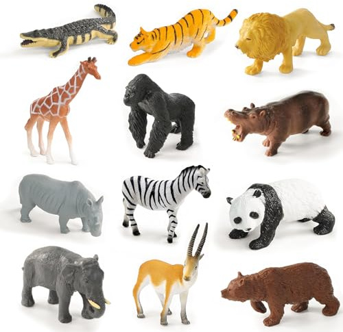 12 PCS Waldtiere Figuren, Tierfiguren Deko, Tiere Figuren Set, Safari Tiere Figure Set, Geeignet für Geburtstagskuchendekoration, Schreibtischdekoration, Kindergeschenke