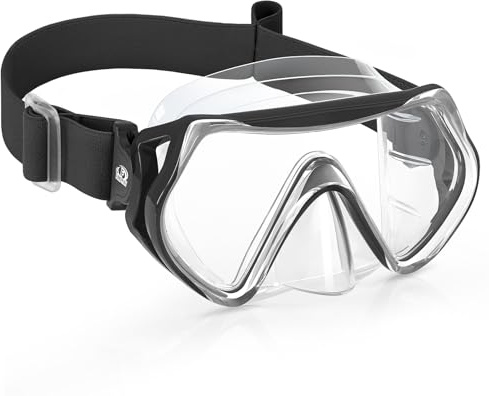 Findway Taucherbrille Kinder mit Stoffband,Schnorchelmaske Kinder Schwimmbrille für Jungen Mädchen,Anti Nebel Anti-Leck 180°Panorama HD Tauchmaske mit Nasenabdeckung,für 6-16 Jahre,D-Schwarz