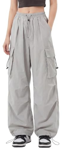 Supcomsta Cargo Trousers Women High Waist Drawstring Stretchy Combat Trousers Quick Dry Hiking Ladies Cargo Pants Baggy Wide Leg Y2K with Multi Pockets