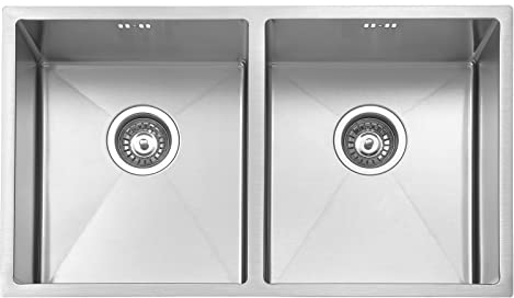 JASSFERRY Lavello da cucina 2 Vasca doppia in Acciaio Inox Spazzolato, Sottomontante Lavandino, con set di rifiuti