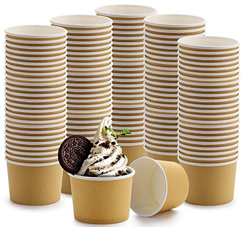 Lawei Paquete de 100 tazas de papel para helado, cuencos de postre desechables de papel de 8 onzas para alimentos fríos y calientes, sopa, helados, yogurt congelado