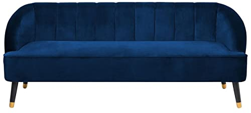 Beliani 3-Sitzer Sofa Samtstoff blau gesteppt mit hohen Füßen schwarz/Gold Alsvag