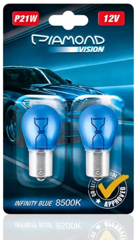 Diamond Vision 2x P21W | Xenon Look | Halogen KFZ Autolampen | 8500K Super Ultra White | extrem langlebig | 2er SET | E-Prüfzeichen | BA15S