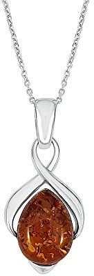 Kiara Jewellery 925 Sterling Silver Brown Amber Infinity Pendant Necklace on 18 Sterling Silver Chain.