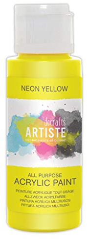 Artiste Acrylic Paint 59ml 2Oz Neon Yellow, Quick-Drying Professional Art, Craft And Hobby Artists Paint, Vibrant Colour, Water-Based Paints Cover All Surfaces With Ease, Ideal For Travel Artists