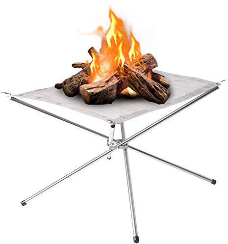 Grande braciere portatile da esterno: caminetto a rete in acciaio pieghevole – perfetto per campeggio, cortile e giardino – borsa per il trasporto inclusa