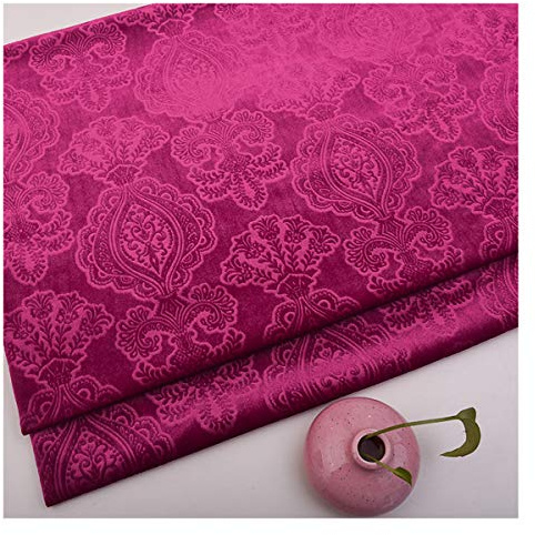 NAKAN Tissu de Velours à Motif de Fleurs au Mètre 145cm de Large Tissu de Velours Décoratif Floral pour Meubles Rembourrage, Bricolage, Rideau, Décoration Intérieure(Color:Rouge rosé)