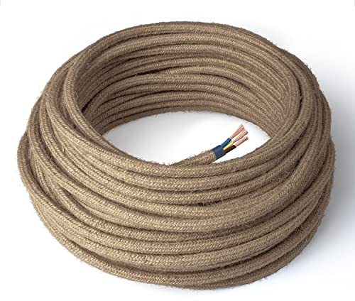 Amarcords - Câble électrique textile couleur jute, rond, jute, 5 mètres, avec mise à la terre 3x0,75 - Fil vintage en tissu coloré, pour lampes, lustres, appliques et abat-jours.