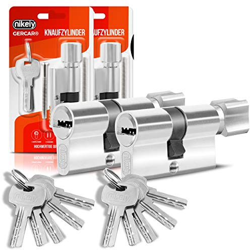 GERCAR - Cilindro de perfil para cerradura de puerta, 40/40, cilindro de pomo, incluye 10 llaves, juego de 2 unidades con cierre simultáneo, longitud: 80 mm, A: 40, B: 40, juego de 2 unidades