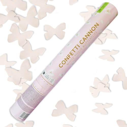 Vit Fjäril Konfetti Skjutrör, Kanon Sparakonfetti Fjäril Komprimerad Luftform för Bröllop, Födelsedag, Fest, Examen, Alla hjärtans dag, Nygift, Party Popper Papper 40 cm