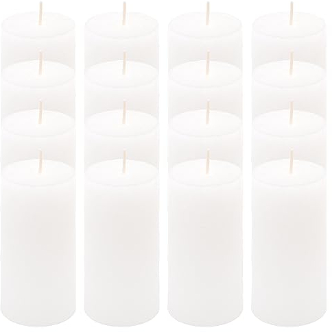 Rustik-Kerze Höhe 10 cm Ø 5 cm lange Brenndauer Rund-Kerze Säulenkerzen Kerzen-Deko Tafelkerzen Weihnachts-Kerzen Hochzeits-Deko (weiß, 16)