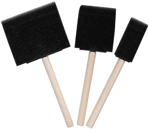 Pack of 3 Assorted Foam Brushes, Sponge Foam Paint Brushes for Arts and Crafts Painting Craft sponges Tools with Wooden Handle for Acrylics, Stains, Varnishes, Crafts