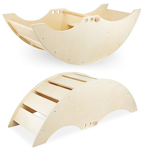 Mamabrum, échelle de bateau pour enfants avec banc, 2 niveaux de hauteur, poignée pratique et réglable, construction solide, banc à bascule confortable, arche d'escalade en bois