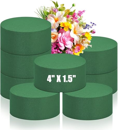 8Pcs Round Floral Foam Blocks, Each Block 4 X 1.5 Green Wet Dry Flower Foam for Fresh and Artificial Flowers, Plant Foam Wedding for Garden Decor DIY Craft, Party Decoration, Flower Arrangements