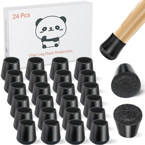Meldel 24 PCS Silicone Chair Leg Floor Protectors Extra Small(0.6-0.8) Rubber Felt Furniture Pads Chair Legs Caps/Covers for Hardwood Floors, Tile from Scratches & Reduce Noise - Round, Black