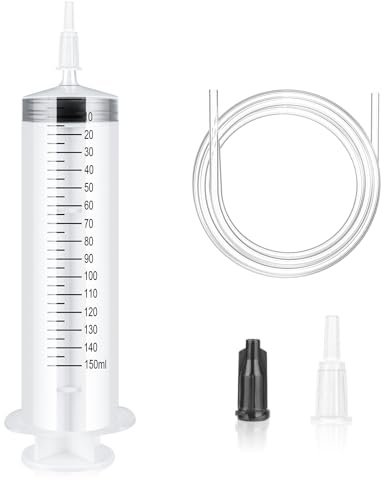 OFFCUP Seringue Plastique, 150ml Grande Seringues avec Tuyau, Grosse Seringues, Seringue Liquide de Mesure pour Science Laboratoire- Usage Industriel