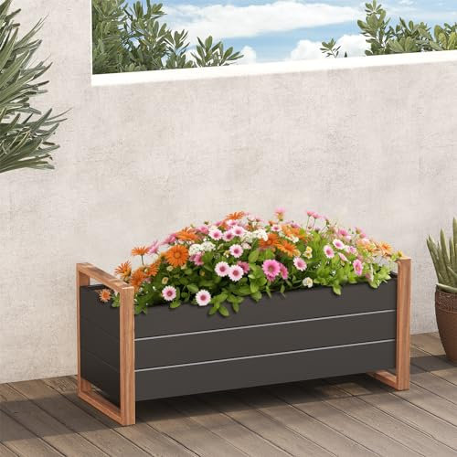 Grand patio Hochbeet Garten, Wetterfest, Metall Pflanzbeet mit Entwässerungslöcher, Blumenkasten für Outdoor, Balkon (100X38X44CM)