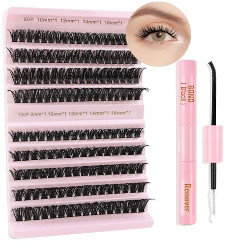 Poiuyoiu Kit D'extension de Eyelashes individuels Moelleux Avec Colle et Dissolvant Pour Cils de 8 à 16mm D'épaisseur 80D 100D D Curl Volume Kit Lash Extension de Faux Cils Convivial Pour Débutant