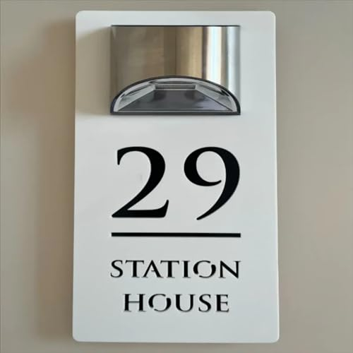Plaques de numéros de maison personnalisées avec lumières solaires, numéro de maison solaire à LED, plaques modernes de numéros de porte 3D découpées au laser, plaque de maison contemporaine (blanc